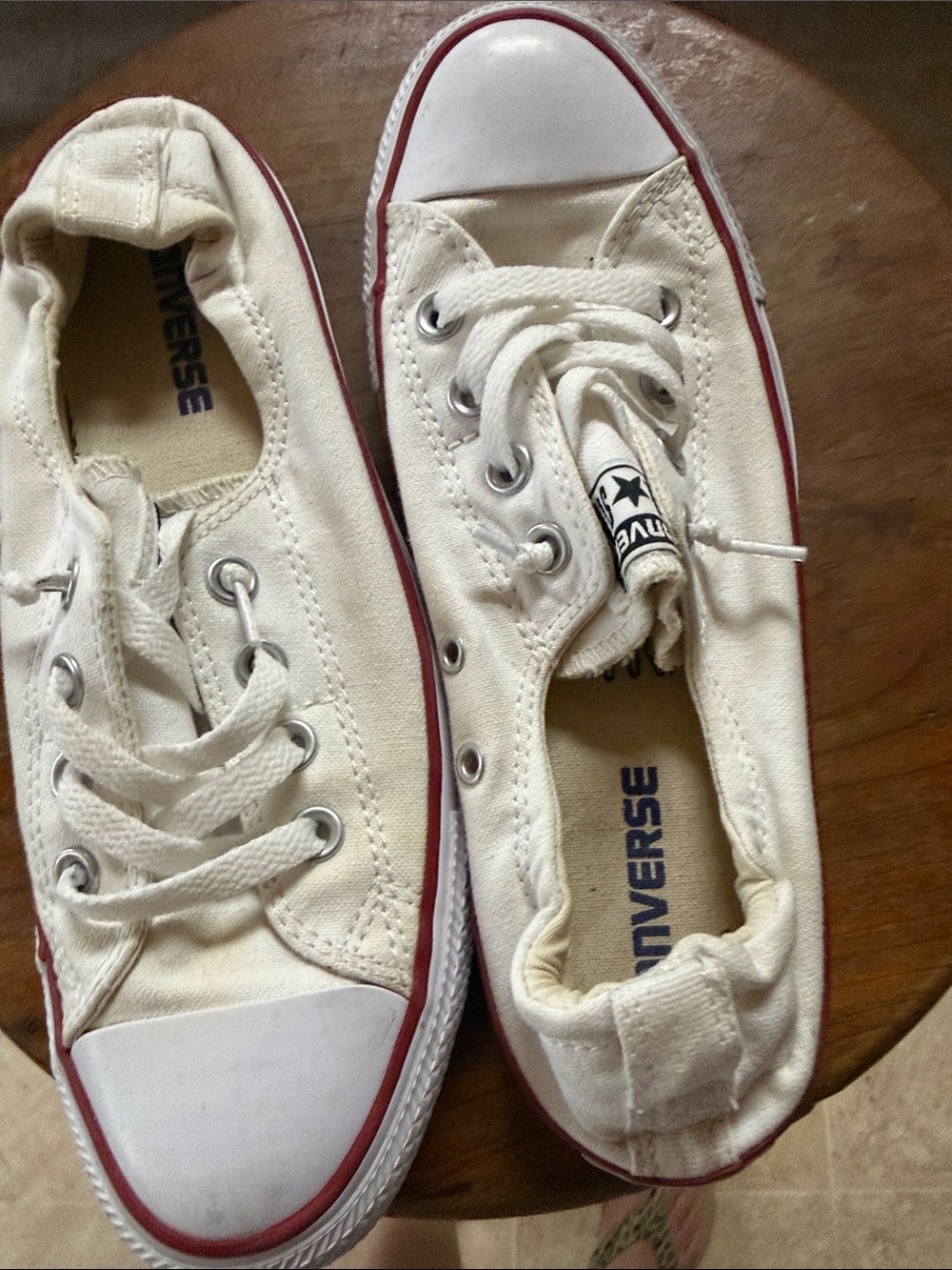 Converse Kids Low Top Canvas Sneakers in Off-White with Red Trim